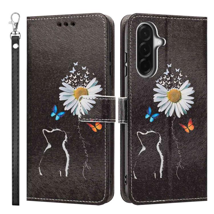 For Galaxy A57 5G Painted Pattern Vegan Leather Phone Case with Strap