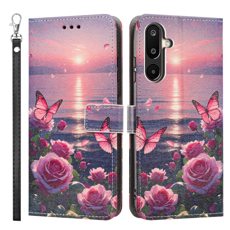 For Galaxy M16 5G / F16 5G Painted Pattern Vegan Leather Phone Case with Strap