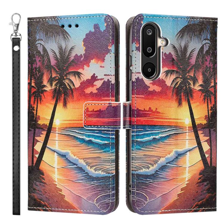 For Galaxy M16 5G / F16 5G Painted Pattern Vegan Leather Phone Case with Strap