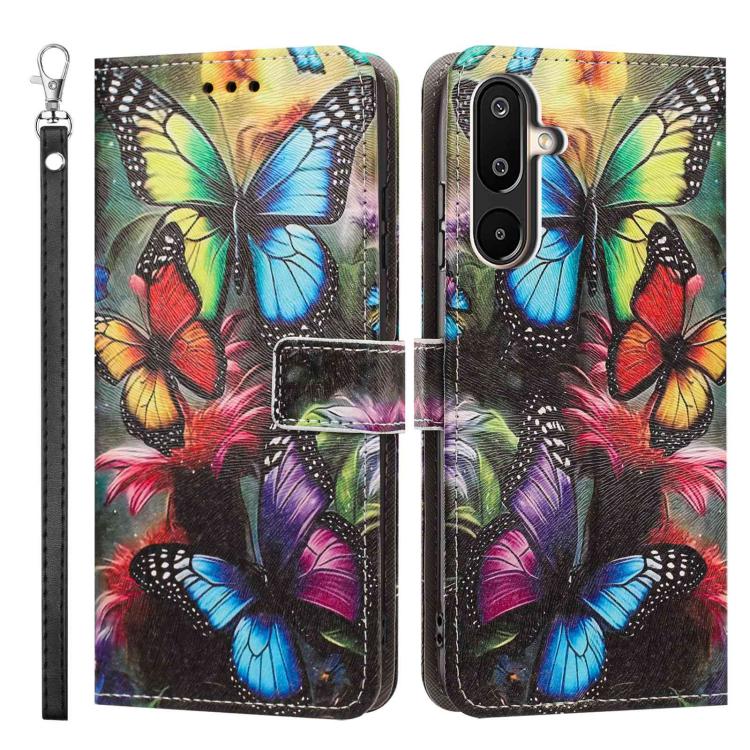 For Galaxy M16 5G / F16 5G Painted Pattern Vegan Leather Phone Case with Strap