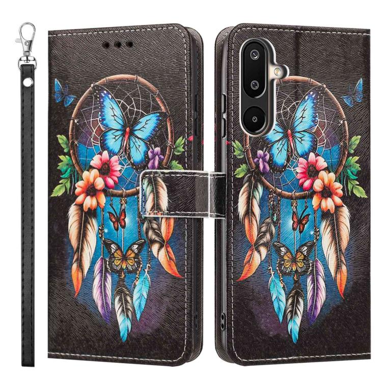 For Galaxy M16 5G / F16 5G Painted Pattern Vegan Leather Phone Case with Strap