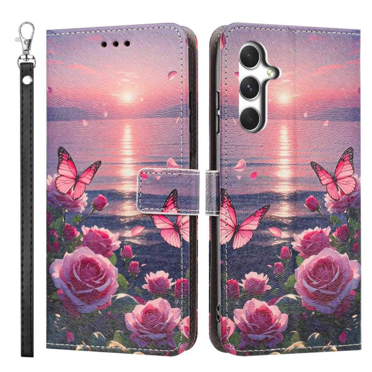 For Galaxy M55 Painted Pattern Vegan Leather Phone Case with Strap