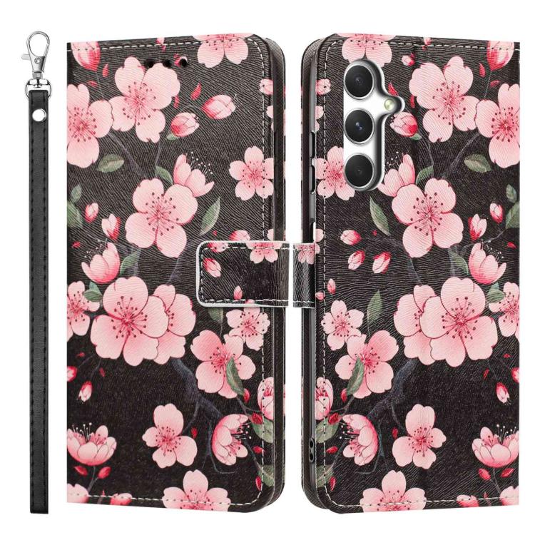 For Galaxy M55 Painted Pattern Vegan Leather Phone Case with Strap