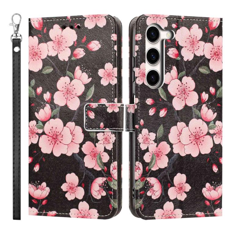 For Galaxy S23 5G Painted Pattern Vegan Leather Phone Case with Strap