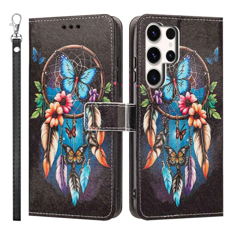 For Galaxy S23 Ultra 5G Painted Pattern Vegan Leather Phone Case with Strap