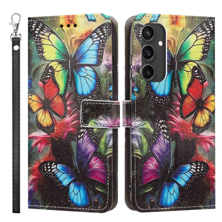 For Galaxy S24 FE 5G Painted Pattern Vegan Leather Phone Case with Strap