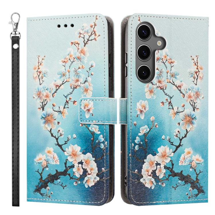 For Galaxy S24 5G / S25 5G Painted Pattern Vegan Leather Phone Case with Strap