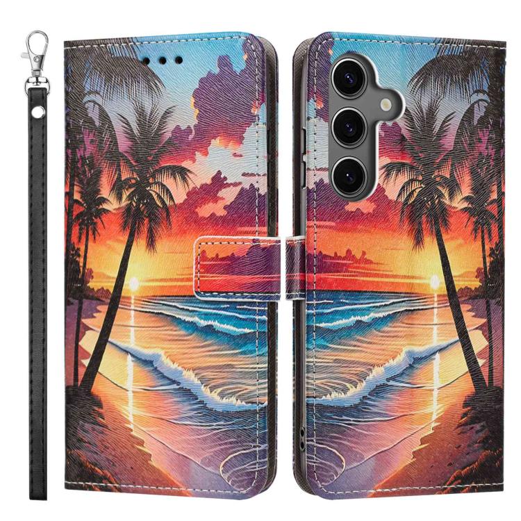 For Galaxy S24 5G / S25 5G Painted Pattern Vegan Leather Phone Case with Strap