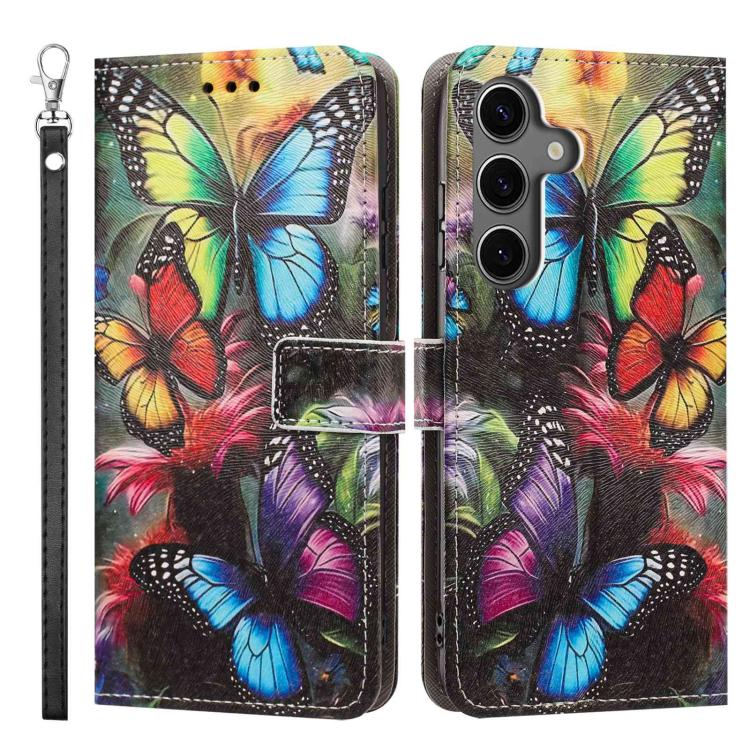For Galaxy S24 5G / S25 5G Painted Pattern Vegan Leather Phone Case with Strap