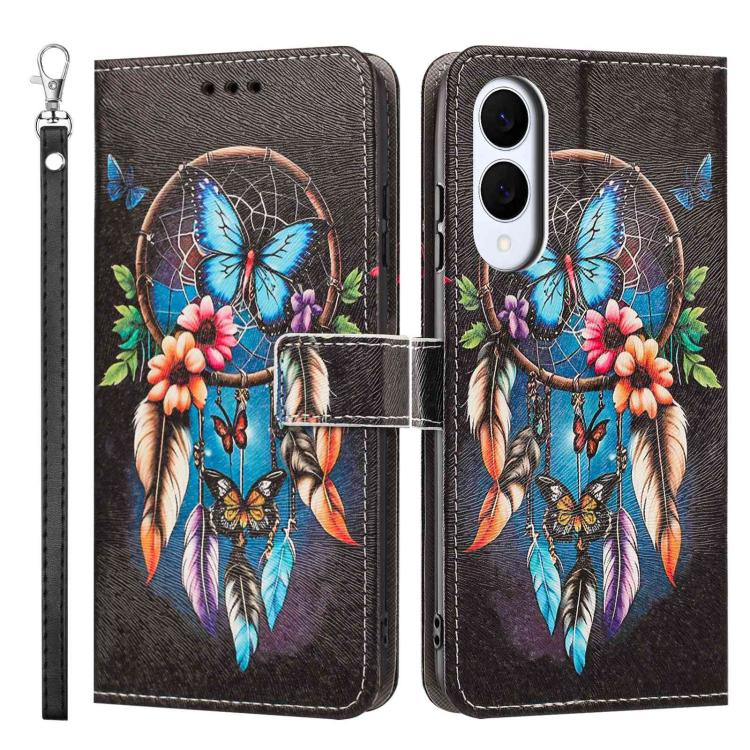 For Galaxy S25 Edge 5G Painted Pattern Vegan Leather Phone Case with Strap