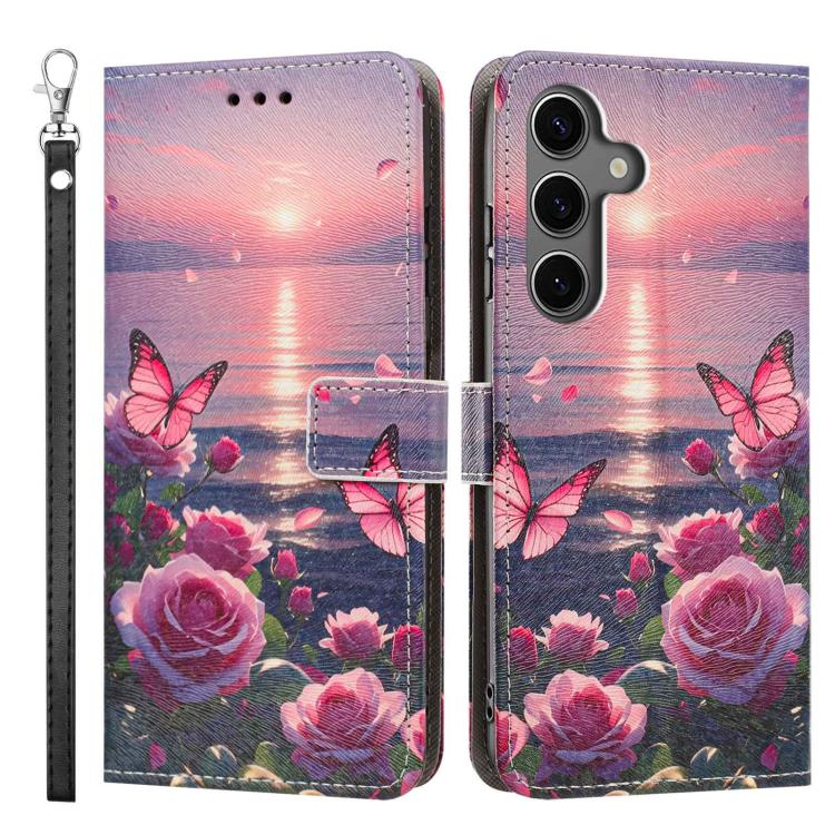 For Galaxy S25 FE 5G Painted Pattern Vegan Leather Phone Case with Strap