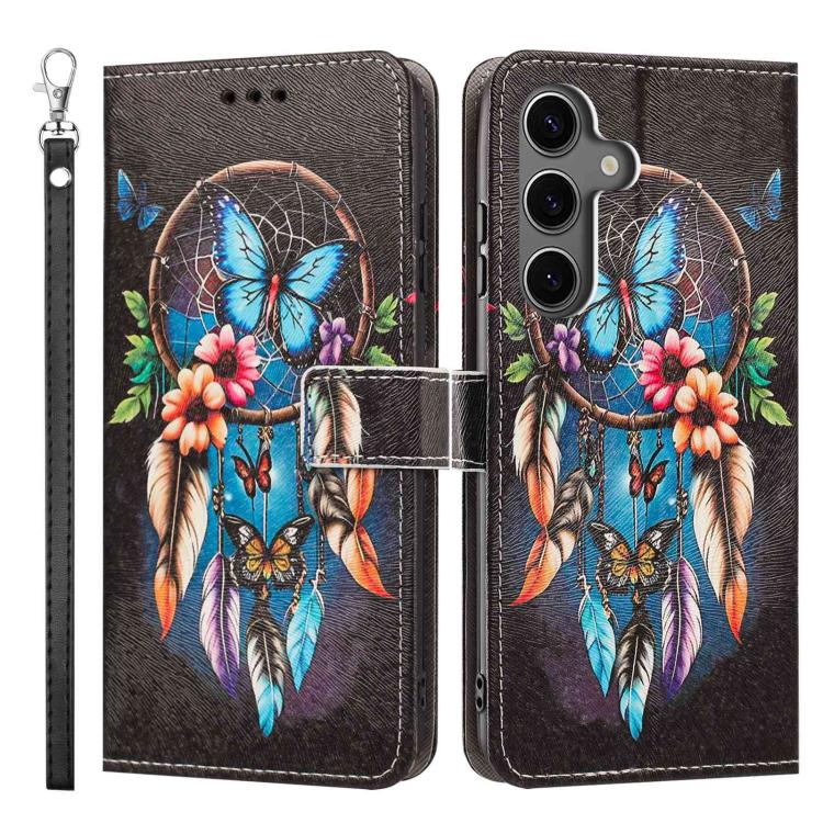 For Galaxy S25 FE 5G Painted Pattern Vegan Leather Phone Case with Strap