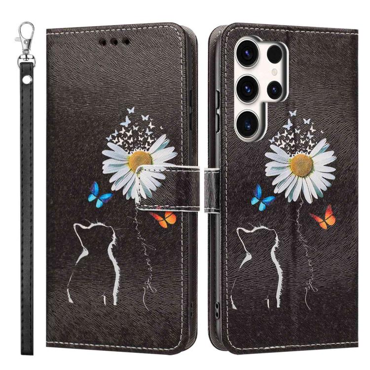 For Galaxy S25 Ultra 5G Painted Pattern Vegan Leather Phone Case with Strap