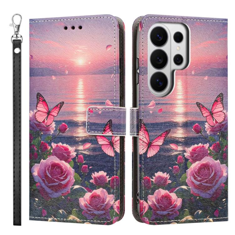For Galaxy S26 Ultra 5G Painted Pattern Vegan Leather Phone Case with Strap