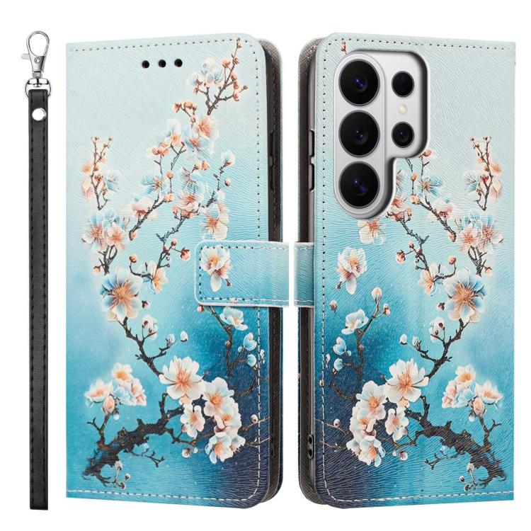 For Galaxy S26 Ultra 5G Painted Pattern Vegan Leather Phone Case with Strap
