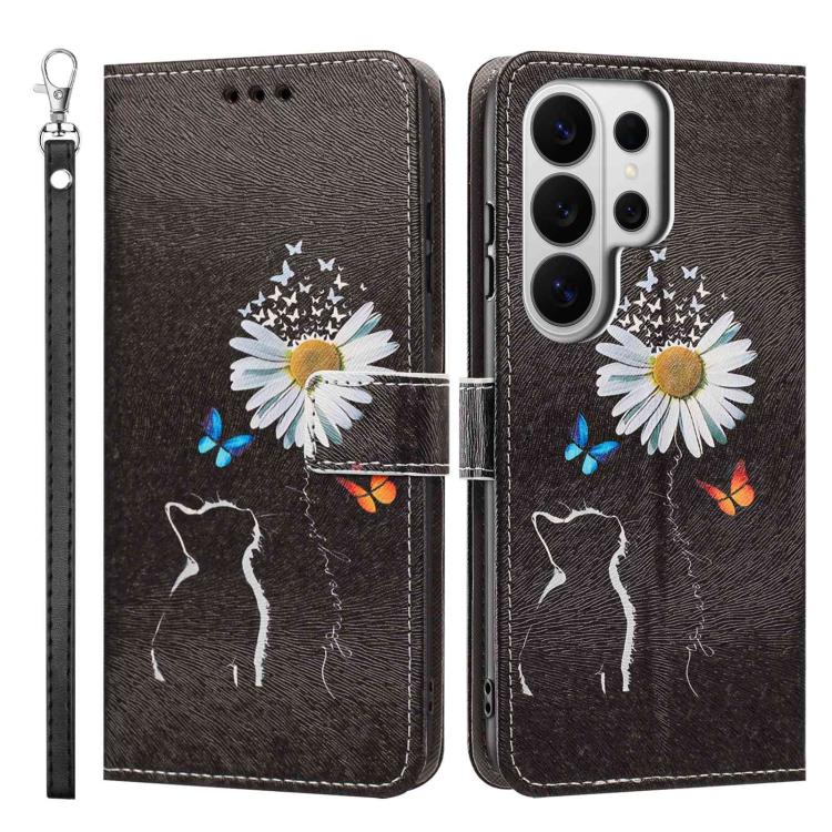 For Galaxy S26 Ultra 5G Painted Pattern Vegan Leather Phone Case with Strap