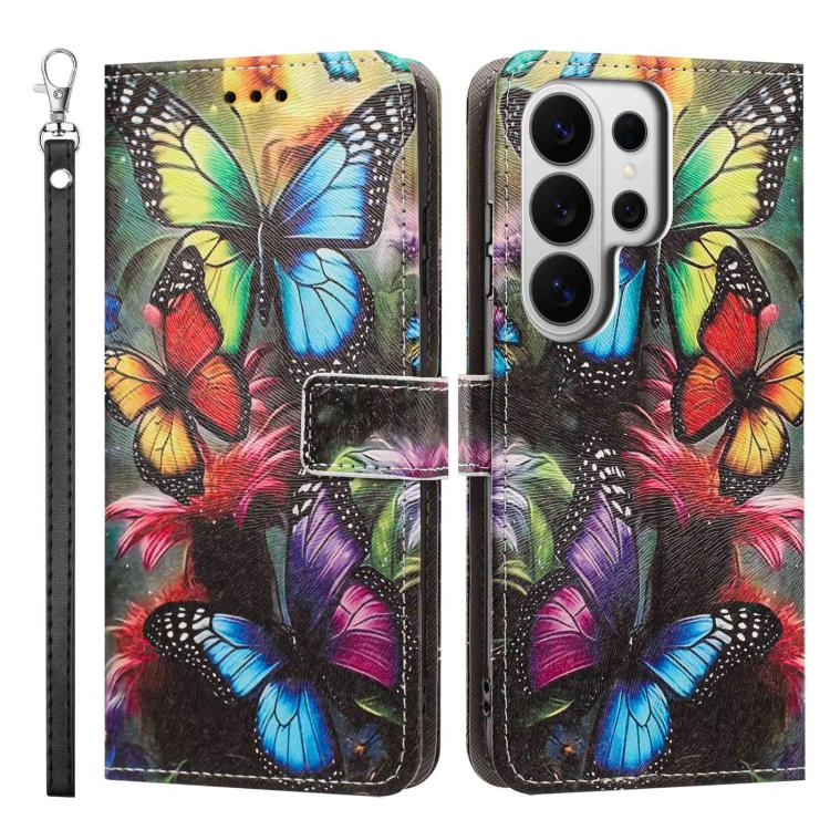 For Galaxy S26 Ultra 5G Painted Pattern Vegan Leather Phone Case with Strap