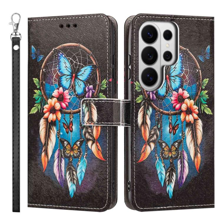 For Galaxy S26 Ultra 5G Painted Pattern Vegan Leather Phone Case with Strap