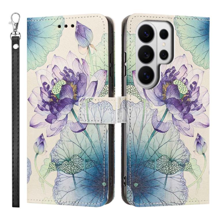 For Galaxy S26 Ultra 5G Painted Pattern Vegan Leather Phone Case with Strap