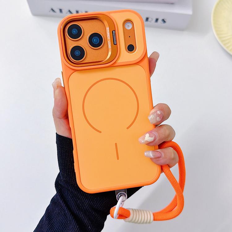 For iPhone 17 Pro Max Skin Feel Camera Holder Fine Circle Magnetic Phone Case with Lanyard