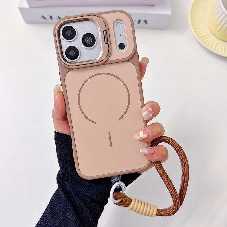 For iPhone 17 Pro Max Skin Feel Camera Holder Fine Circle Magnetic Phone Case with Lanyard