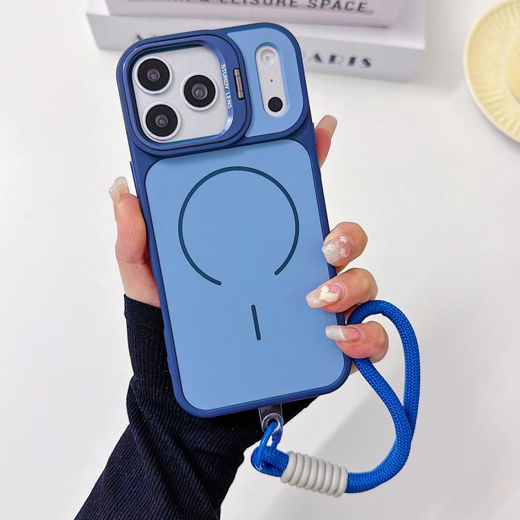 For iPhone 17 Pro Max Skin Feel Camera Holder Fine Circle Magnetic Phone Case with Lanyard