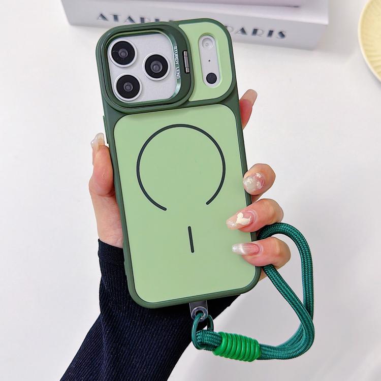 For iPhone 17 Pro Skin Feel Camera Holder Fine Circle Magnetic Phone Case with Lanyard