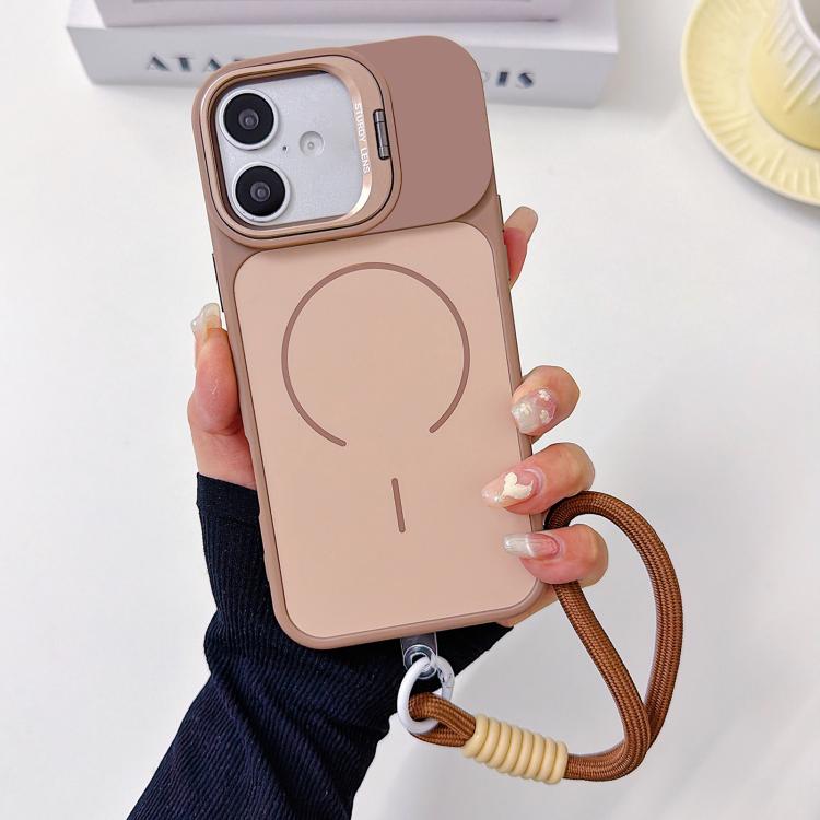 For iPhone 17 Skin Feel Camera Holder Fine Circle Magnetic Phone Case with Lanyard