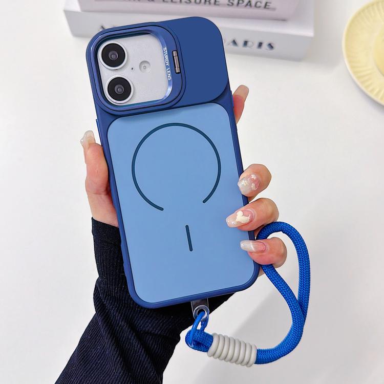 For iPhone 17 Skin Feel Camera Holder Fine Circle Magnetic Phone Case with Lanyard