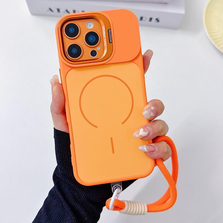 For iPhone 16 Pro Max Skin Feel Camera Holder Fine Circle Magnetic Phone Case with Lanyard