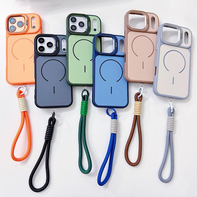 For iPhone 17 Pro Max Skin Feel Camera Holder Fine Circle Magnetic Phone Case with Lanyard