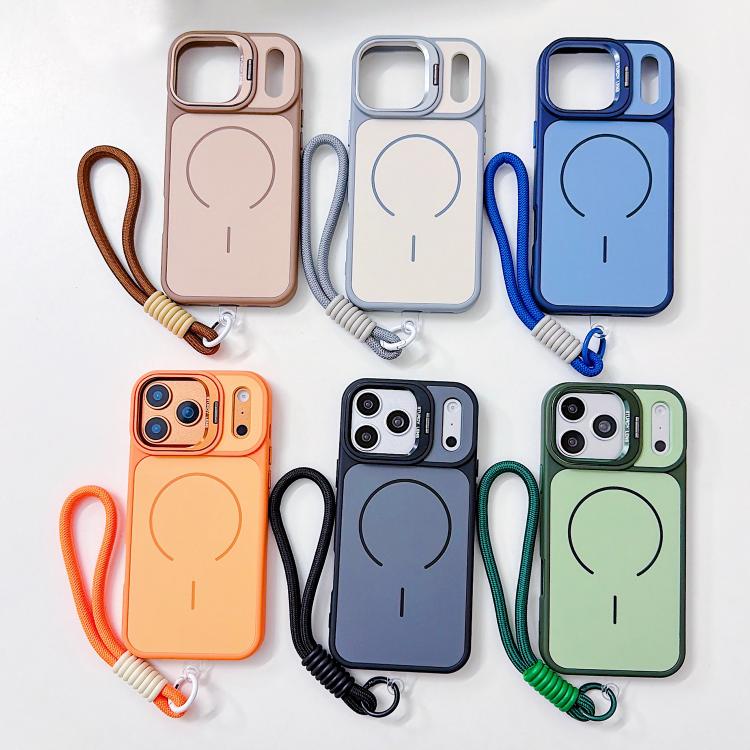 For iPhone 17 Pro Max Skin Feel Camera Holder Fine Circle Magnetic Phone Case with Lanyard