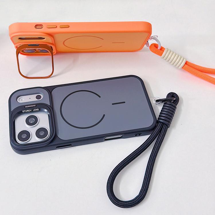 For iPhone 17 Pro Max Skin Feel Camera Holder Fine Circle Magnetic Phone Case with Lanyard