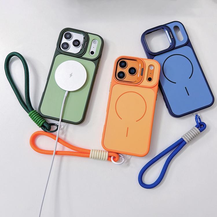 For iPhone 17 Pro Max Skin Feel Camera Holder Fine Circle Magnetic Phone Case with Lanyard