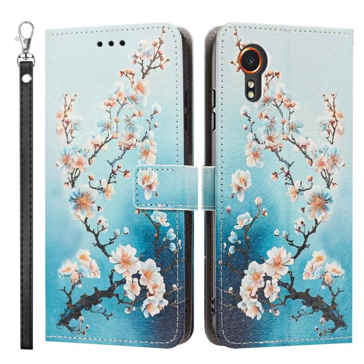 For Galaxy Xcover7 Painted Pattern Vegan Leather Phone Case with Strap