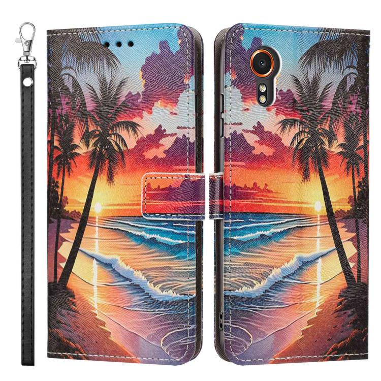 For Galaxy Xcover7 Painted Pattern Vegan Leather Phone Case with Strap