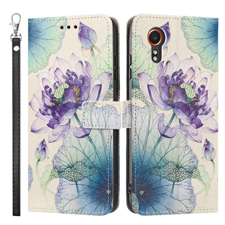 For Galaxy Xcover7 Painted Pattern Vegan Leather Phone Case with Strap