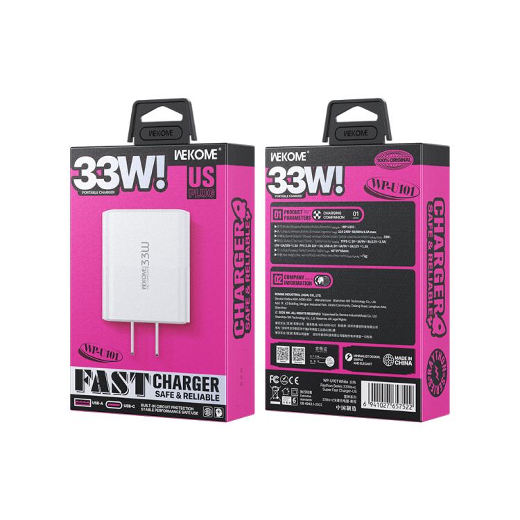 WK WP-U101 Raython Series 33W USB and Type-C Fast Charger, US Plug - White