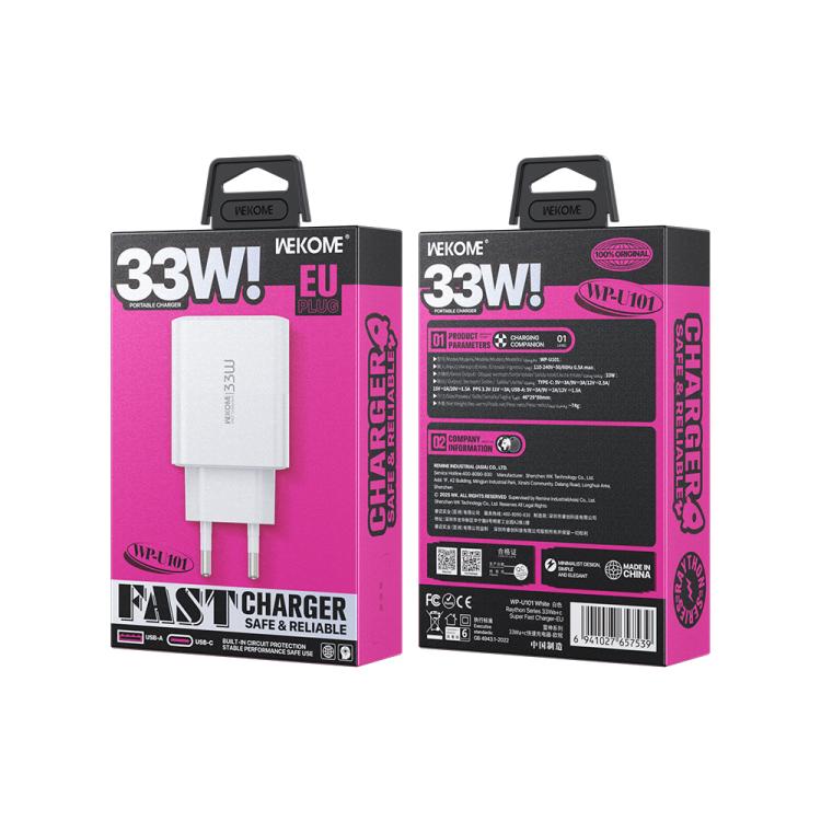 WK WP-U101 Raython Series 33W USB and Type-C Fast Charger, EU Plug - White