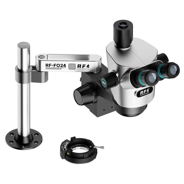 RF4 RF-CX71P-FO24 6.5X-65X Premium Dual-Anti Trinocular Stereo Microscope Head with FO24 Stand - Silver Black