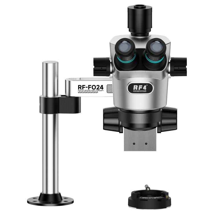 RF4 RF-CX71P-FO24 6.5X-65X Premium Dual-Anti Trinocular Stereo Microscope Head with FO24 Stand - Silver Black
