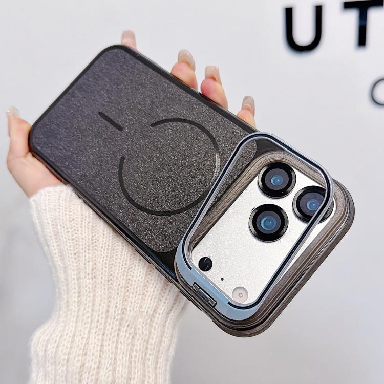 For iPhone 17 Pro Max Brushed Magnetic Phone Case with Lens Frame Holder & Lens Film