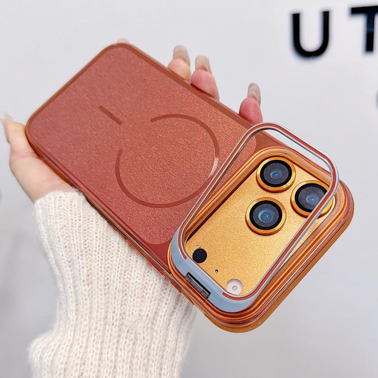 For iPhone 17 Pro Max Brushed Magnetic Phone Case with Lens Frame Holder & Lens Film