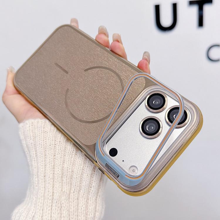 For iPhone 17 Pro Brushed Magnetic Phone Case with Lens Frame Holder & Lens Film