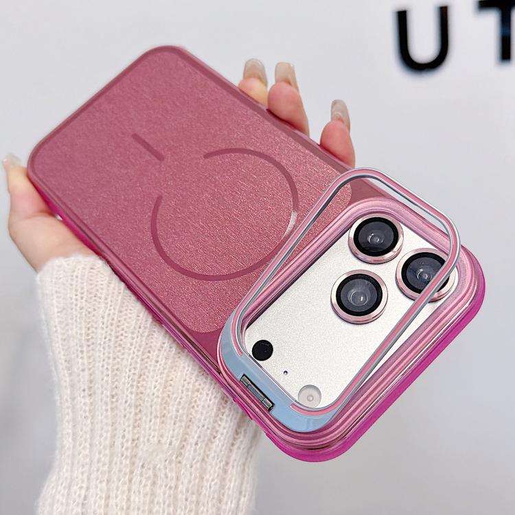 For iPhone 17 Pro Brushed Magnetic Phone Case with Lens Frame Holder & Lens Film