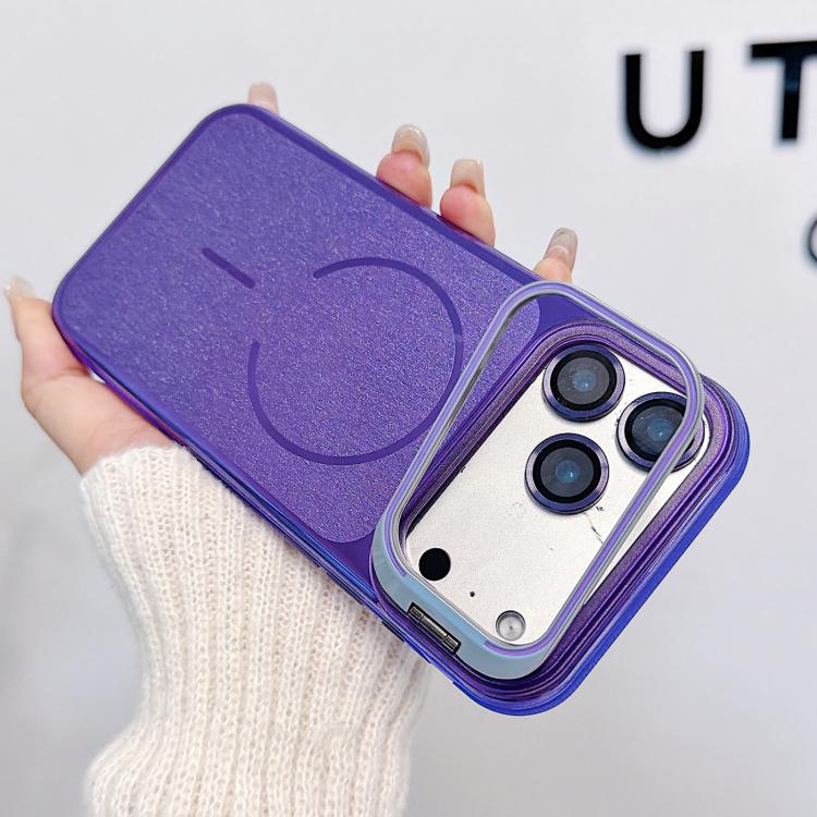 For iPhone 17 Brushed Magnetic Phone Case with Lens Frame Holder & Lens Film
