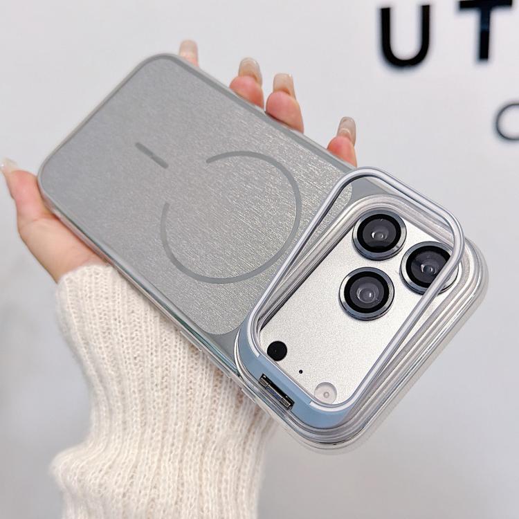 For iPhone 17 Brushed Magnetic Phone Case with Lens Frame Holder & Lens Film