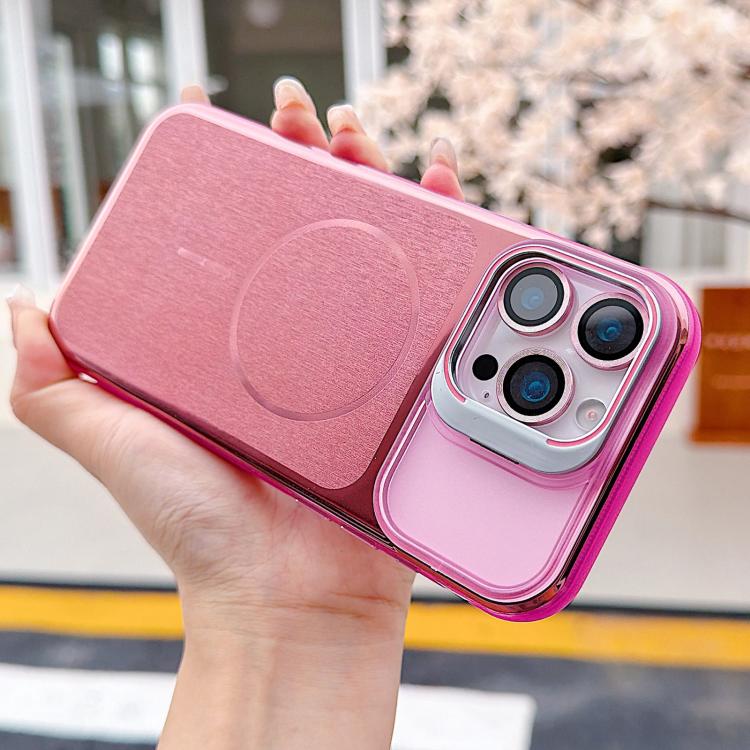 For iPhone 15 Brushed Magnetic Phone Case with Lens Frame Holder & Lens Film