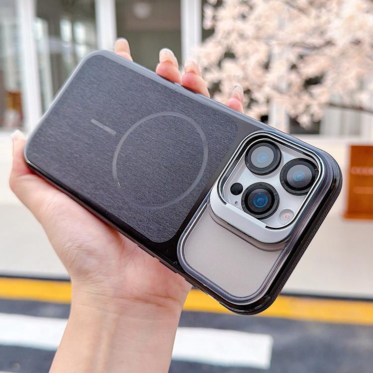 For iPhone 14 Brushed Magnetic Phone Case with Lens Frame Holder & Lens Film