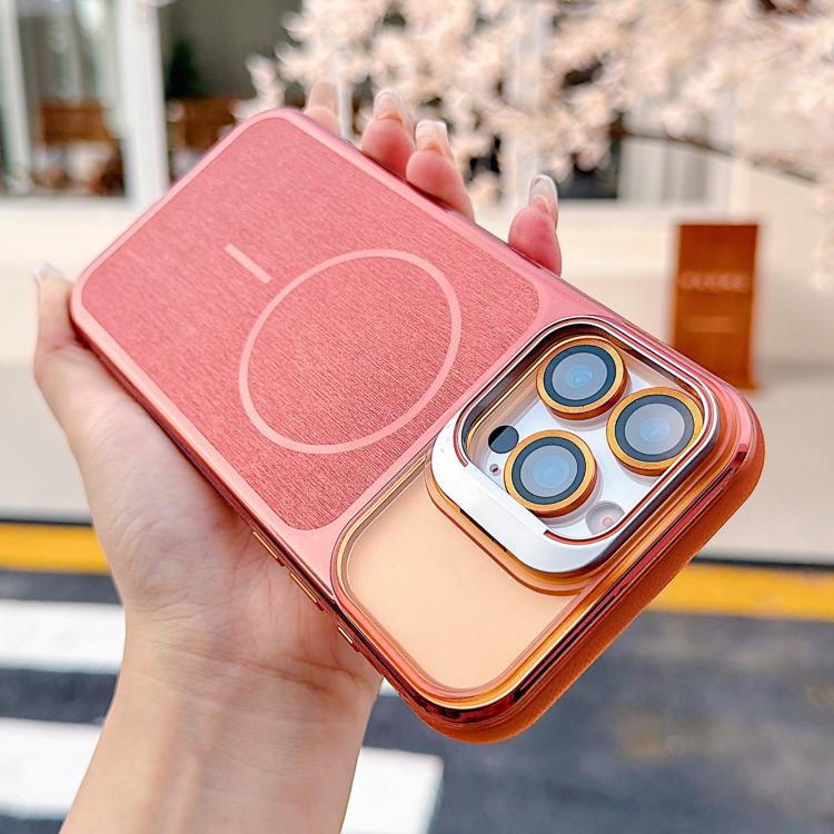 For iPhone 14 Brushed Magnetic Phone Case with Lens Frame Holder & Lens Film